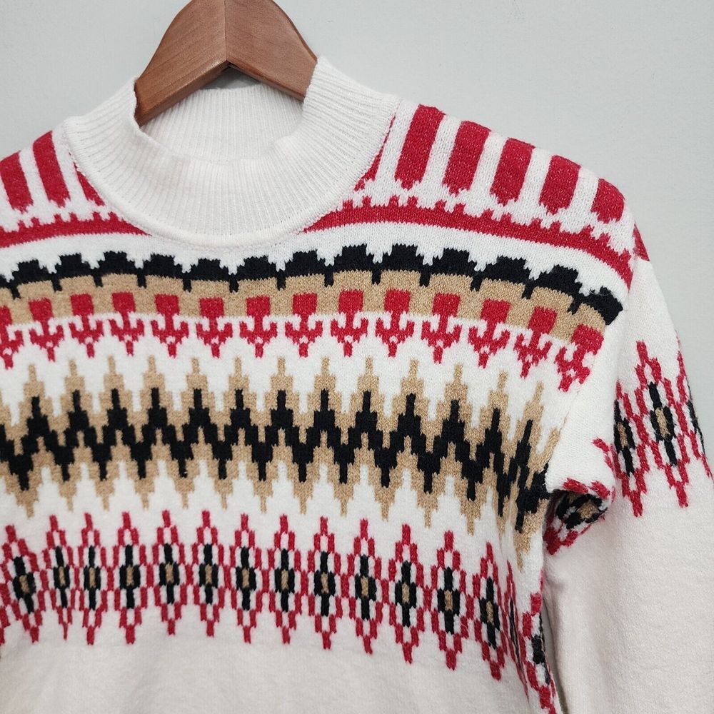 NEW LOFT ANN TAYLOR PETITE‎ FAIR ISLE MOCK NECK TUNIC SWEATER TOP SIZE SP Small - Picture 4 of 9